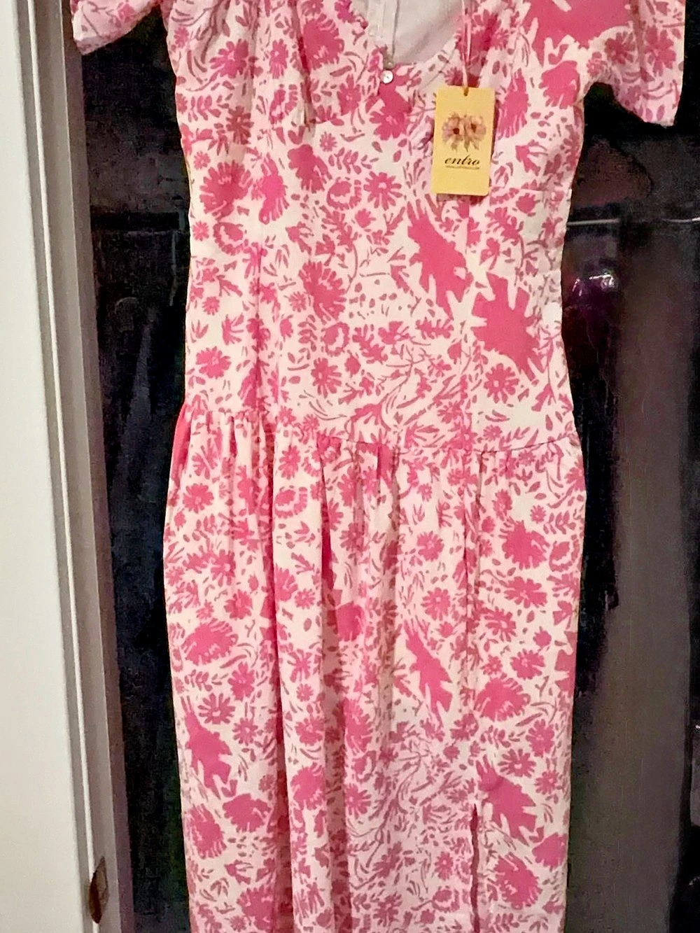 Entro Floral Midi Dress in Pink & White Small NWT